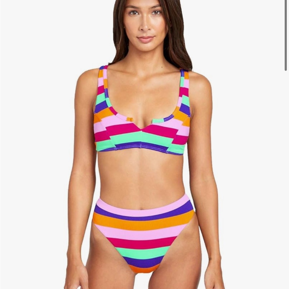 RVCA Mako striped high waisted bikini set